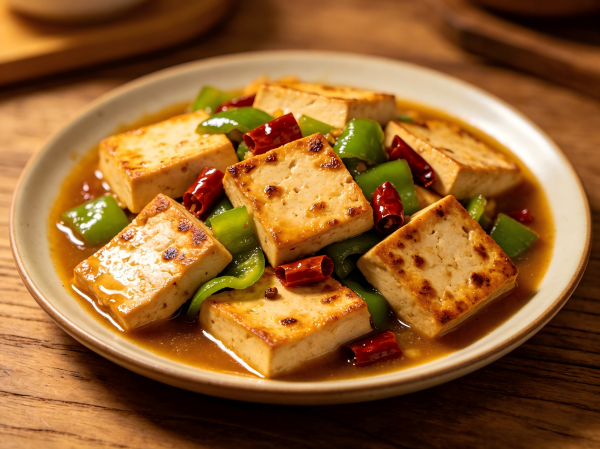 Stir-Fried Tofu with Green Peppers and Chili